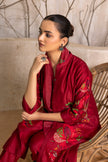 Red Silk Chanderi Printed Front Open Floral Dress (1 PC)