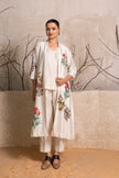Ivory Silk Chanderi Floral Printed Front Open Dress (1 PC)