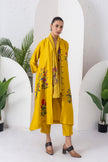 Yellow Silk Chanderi Floral Printed Front Open Dress (1 PC)
