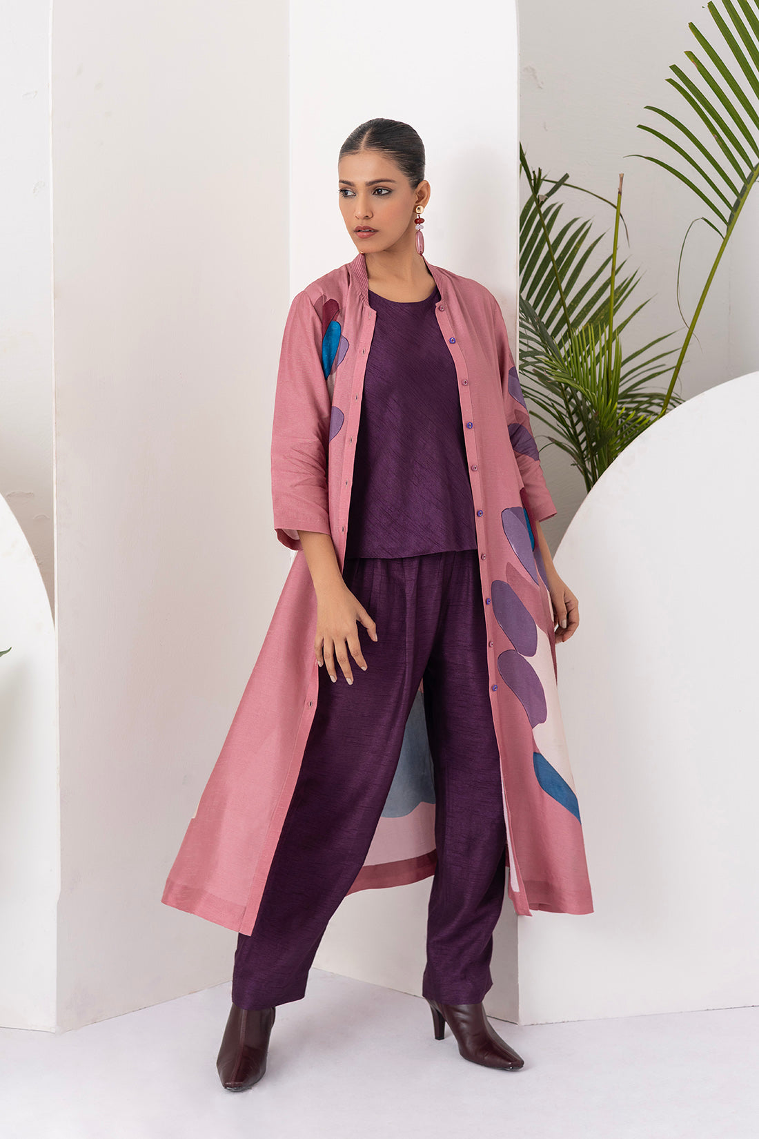 Salmon Pink Viscose Dupion Printed Dress (1 PC)