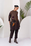 Shades Of Brown Viscose Dupion Printed Shirt Style Tunic (1 PC)