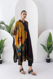 Mustard & Brown Viscose Dupion Printed Kaftan Style Dress (1 PC)