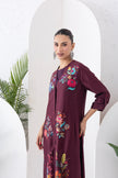 Chocolate Brown Silk Chanderi Printed High-Low Dress (1 PC)