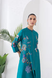 Emerald Silk Chanderi Floral Printed Front Open Dress (1 PC)