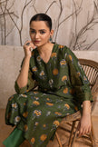 Leaf Green Silk Chanderi Printed Tunic (1 PC)