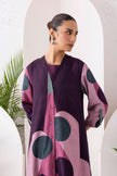 Salmon Pink & Wine Viscose Dupion Printed Dress (1 PC)