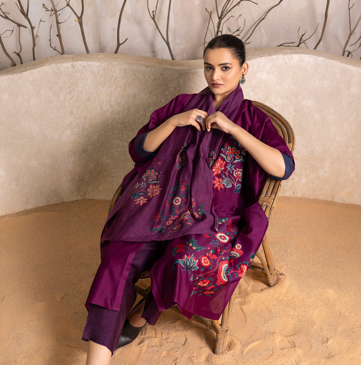 Wine Thin Chanderi Floral Printed Stole (1 PC)