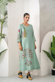 Mint Silk Chanderi Miniature Painting Inspired Printed Dress (1 PC)