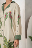 Beige Silk Chanderi Nature-Inspired Printed Dress (1 PC)