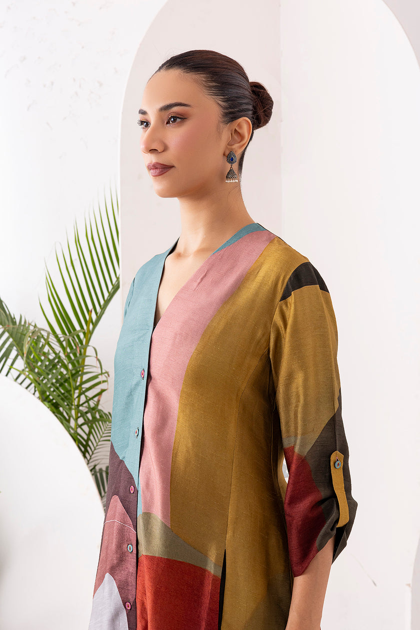 Multicoloured Viscose Dupion Printed Dress (1 PC)