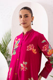 Hot Pink Silk Chanderi Floral Printed Shirt Style Tunic (1 PC)