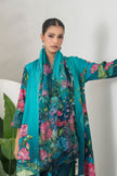 Aqua Fades Into Deep Blue Thin Chanderi Lush Lotus Printed Stole (1 PC)