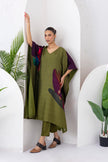 Leaf Green Viscose Dupion Printed Kaftan (1 PC)