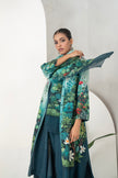 Blue Fades Gently From Mint To Midnight Silk Chanderi Hand-Painted Garden Printed Dress (1 PC)