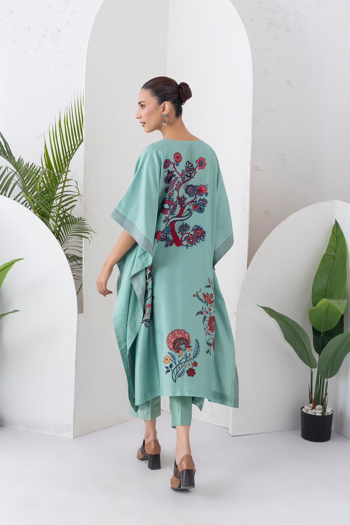 Mint Silk Chanderi Chintz Printed Kaftan (1 PC)