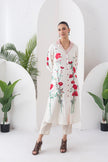Ivory Silk Chanderi Front Open Printed Dress (1 PC)