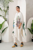 Ivory Silk Chanderi Elephant And Tropical Foliage Printed Kaftan (1 PC)