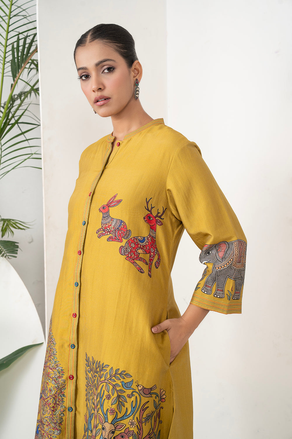 Mustard Silk Chanderi Traditional Inspired Printed Dress (1 PC)
