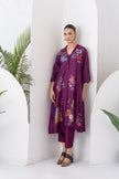 Wine Silk Chanderi Printed High-Low Dress (1 PC)