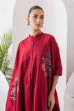 Maroon Silk Chanderi Printed Kaftan Style Dress (1 PC)
