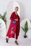 Red Silk Chanderi Printed Front Open Dress (1 PC)