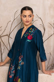 Indigo Silk Chanderi Printed High-Low Dress (1 PC)