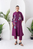 Wine Silk Chanderi Floral Printed Front Open Dress (1 PC)