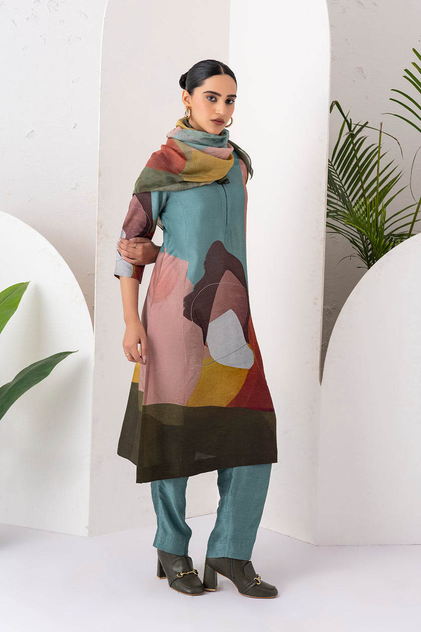 Multicoloured Viscose Dupion Printed Tunic (1 PC)