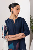 Blue & Ivory Viscose Dupion Printed Tunic (1 PC)