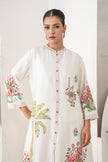 Ivory Silk Chanderi Miniature Art Printed High-Low Dress (1 PC)