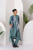 Sage Green Viscose Dupion Printed Dress (1 PC)