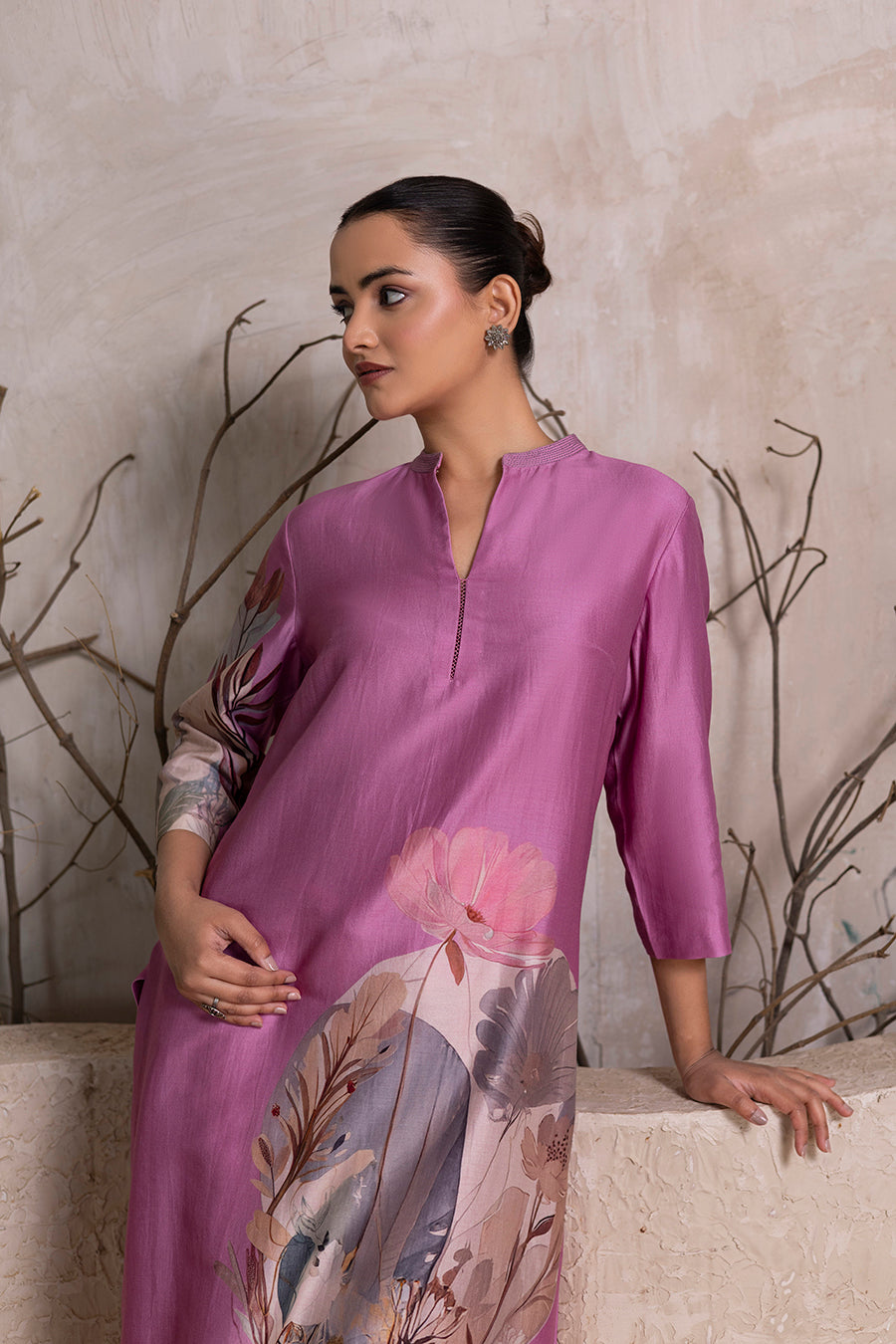 Lavender Silk Chanderi Printed Tunic (1 PC)