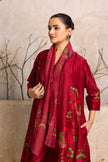 Red Silk Chanderi Printed Front Open Floral Dress (1 PC)