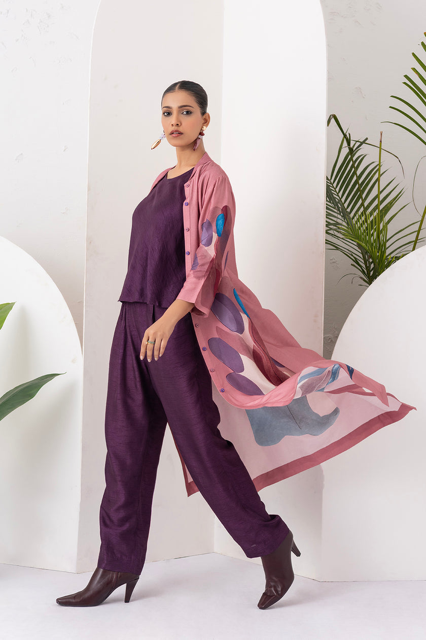 Salmon Pink Viscose Dupion Printed Dress (1 PC)