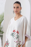 Ivory Silk Chanderi Floral Printed Kaftan (1 PC)