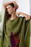 Leaf Green Viscose Dupion Printed Kaftan (1 PC)