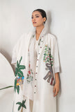 Ivory Silk Chanderi Elephant And Tropical Foliage Printed Kaftan (1 PC)