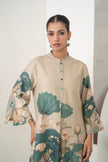 Beige Silk Chanderi Delicate Floral Artwork Printed Tunic (1 PC)