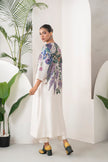 Ivory Silk Chanderi Side Panel Wisteria Printed Dress (1 PC)