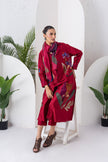 Red Silk Chanderi Printed Front Open Dress (1 PC)