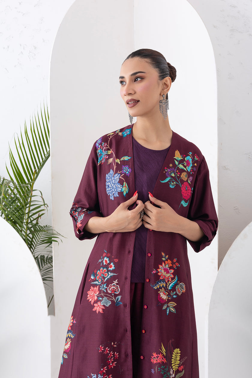 Chocolate Brown Silk Chanderi Printed High-Low Dress (1 PC)