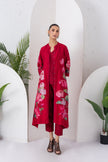 Maroon Silk Chanderi Printed Front Open Dress (1 PC)