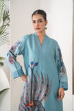 Sky Blue Silk Chanderi Striking Peacock Illustration Printed Tunic (1 PC)