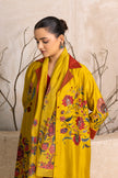 Yellow Silk Chanderi Chintz Printed Front Open Dress (1 PC)