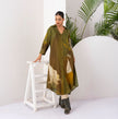 Moss Green Shaded Viscose Dupion Printed Dress (1 PC)