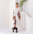 Ivory Viscose Dupion Leaf Printed Dress (1 PC)