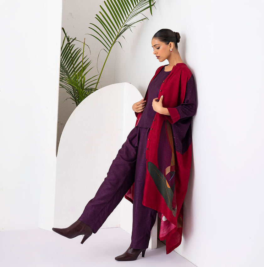 Red Viscose Dupion Printed Kaftaan Style Dress (1 PC)