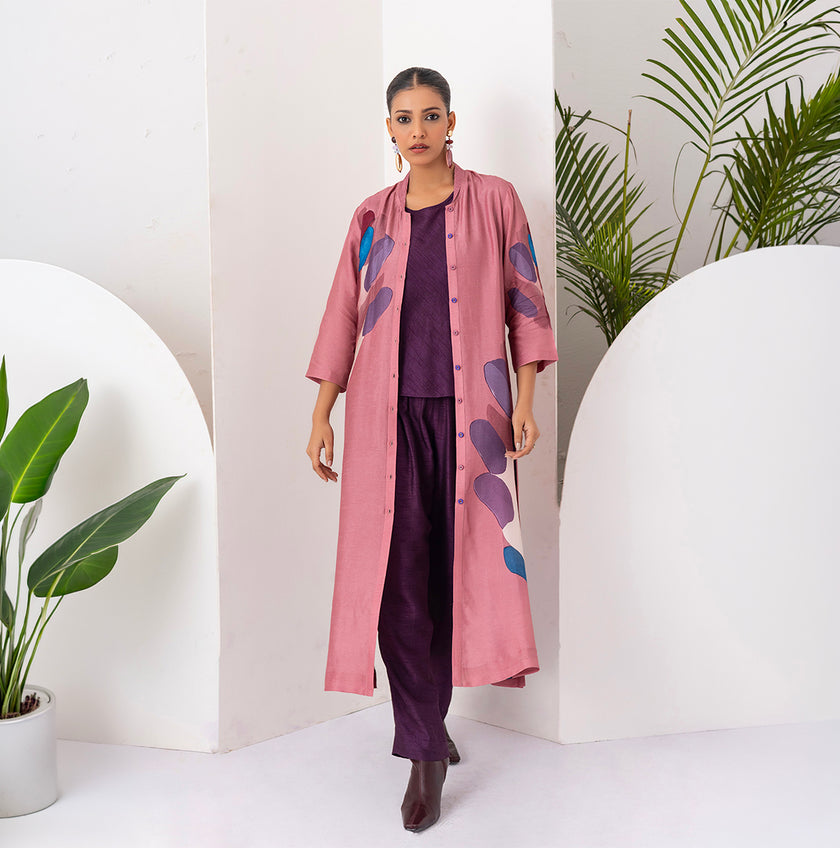 Salmon Pink Viscose Dupion Printed Dress (1 PC)