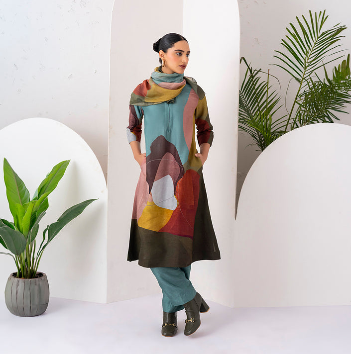 Multicoloured Viscose Dupion Printed Tunic (1 PC)