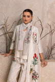 Ivory Silk Chanderi Floral Printed Front Open Dress (1 PC)